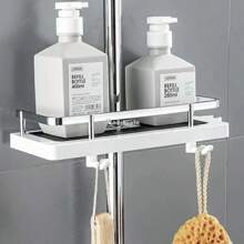 Estante de almacenamiento para ducha de baño, organizador sin taladrar, soporte para cabezal de ducha, bandeja para gel de ducha y champú, estantes de poste - Gris A - Ver 3