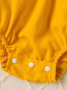 Baby Girls' Cute Square Collar Floral Ruffled Romper With Headband, Casual Style, Spring/Summer