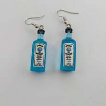 1/3 对复古迷你树脂瓶吊坠耳环，锌合金挂钩，四月诞生石，适合日常和派对佩戴，季节性时尚吊坠耳环首饰，十月配饰