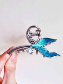 1pc Women's Minimalist & Elegant High-Grade Pearl Blue Fish Tail Hair Clip Accessory