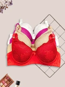 Kit até 03 Sutiãs Rendado Reforçado Premium Melissa Com Bojo Push Up Efeito Silicone Poliamida Alças Reguláveis - Multicolorido - Visão 8