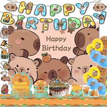 Cute Capybara Balloon Animal Design Balloons Pastel Decoration Kit Birthday Party Decorations Capybara Backdrop Sweet Birthday - Multicolor - View 2