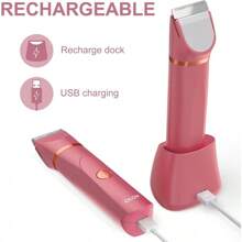 OLOV Electric Body Hair Trimmer - Groin Trimmer For Men - Bikini Trimmer Women - Wet/Dry Shaver Groomer, Replaceable Ceramic Blade Heads, USB Recharge Dock, Waterproof Hygiene Razor,Black - 紅色 - 查看 5