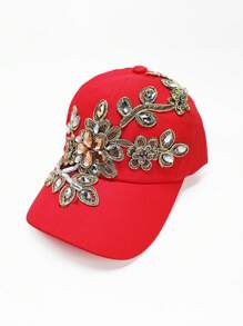 1pc Diamond Flower Decorated Baseball Cap, Elegant Casual Sports Hat For Women, Adjustable Strap, Suitable For Outing, Travel, Party, Fashion Accessory (Decoration Color & Position Random)