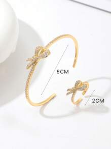1Set Versatile Bow-Knot Rhinestone Bracelet & Ring Set, Luxurious Gift For Women