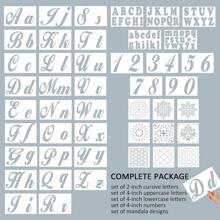 124 Alphabet Numbers & Mandala Stencils Small & Large 2 & 4 Inches Upper Lowercase Arts Crafts Letters Stencil Reusable Template For Calligraphy DIY Painting Wood Wall Fabric Rock Bullet Journal Kit,Back To School,School Supplies - White - View 2
