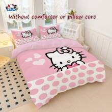 Sanrio Sanrio Hello Kitty Cute Cartoon Bedding Set - Single/ Twin/ Double Size, Soft & Breathable Duvet Cover With Zipper Closure And Pillowcases, No Comforter, Machine Washable - Ideal For Bedrooms And Camping