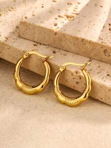 1 对/4 对女士时尚 U 形金色环状耳环，优雅高端简约设计金属耳环 - 金色 - 查看 13