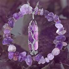 1/2 件紫水晶宝石首饰套装 - 奢华项链、六角形紫水晶项链和活力手链套装、原始水晶手工制作的珠子 - 男女皆宜的精神瑜伽服饰、精美的疗愈水晶礼物 - 彩色 - 查看 23