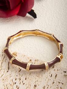 1pc Minimalist Burgundy Dripping Oil Open Bangle, Versatile For Daily Wear And Party - Burgundy - View 12