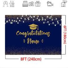 1pc Congratulations Graduate Customizable Name Multicoloured Background Decoration Congratulations Graduation Party Cake Table Decoration Banner Portrait Photography Backdrop Fabric Vinyl - Multicolor - View 7