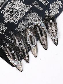 1件蕾丝花冠美甲印花板，优雅蕾丝花图案钢制美甲模板，DIY美甲印花模板，美甲配件工具，适用于美甲沙龙 - 銀色 - 查看 5