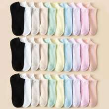 6pairs Random Women's Candy Color Solid Color Minimalist Casual Short Socks - Multicolor - View 1