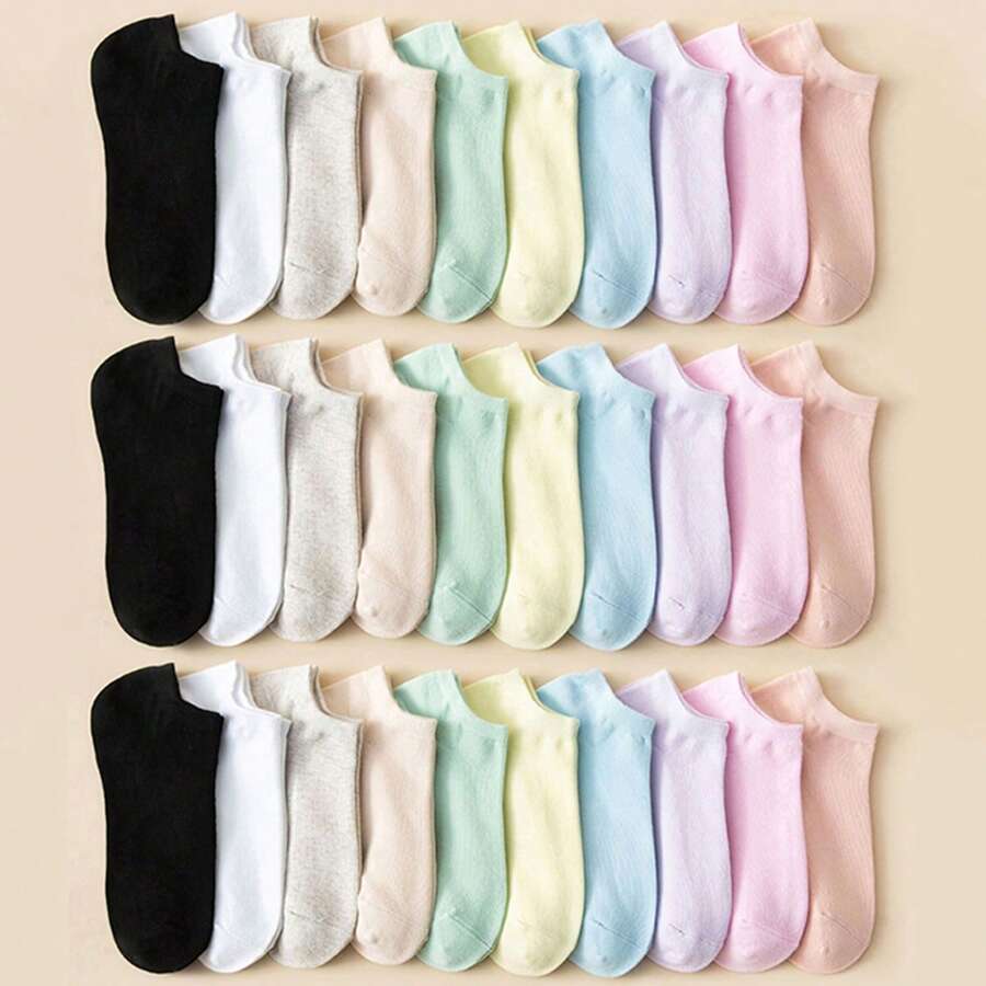 6pairs Random Women's Candy Color Solid Color Minimalist Casual Short Socks - Multicolor - View 1