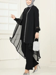 3 Pieces Women's Casual Solid Color Jacket, Top And Pants Set Spring Black - Black - View 2