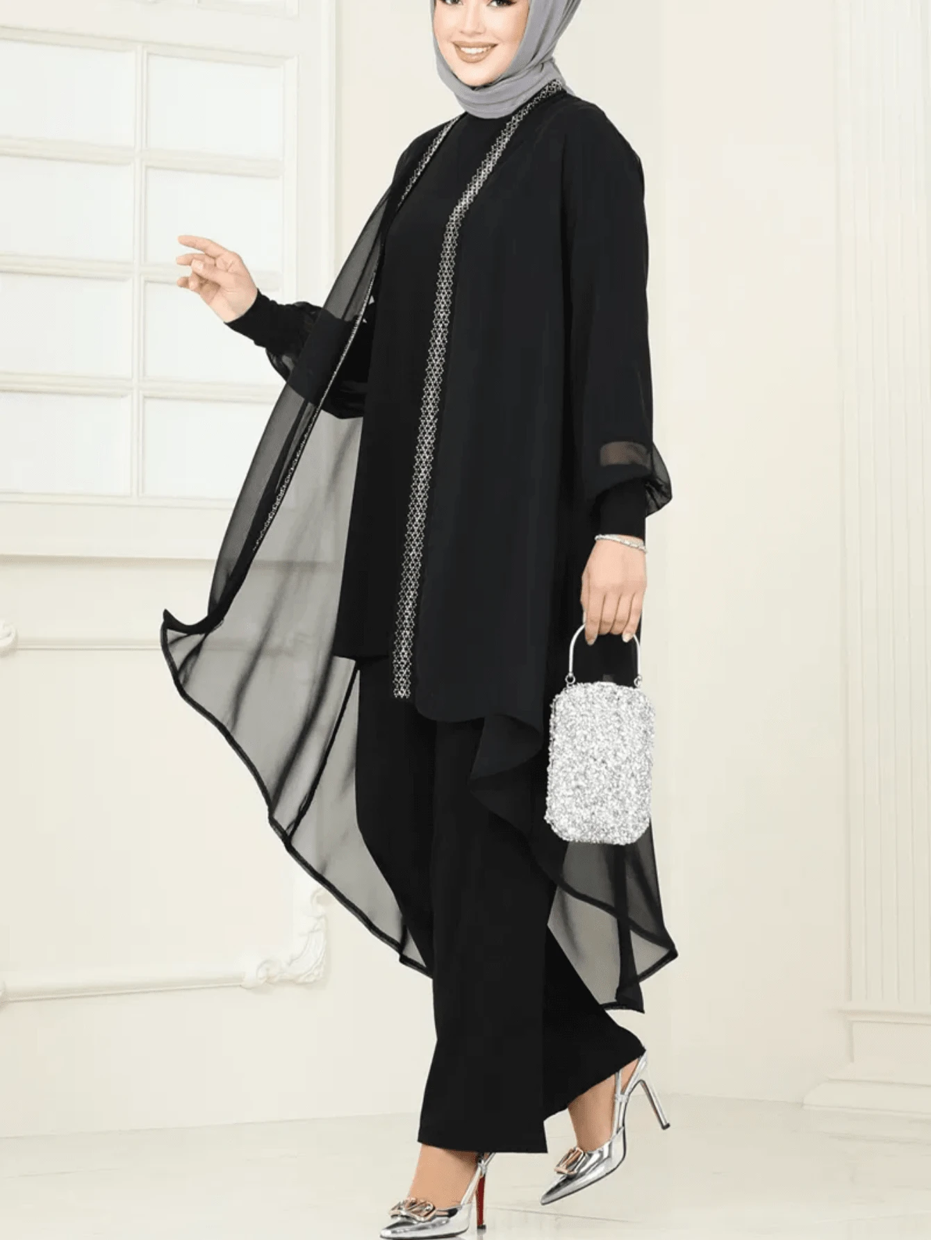 3 Pieces Women's Casual Solid Color Jacket, Top And Pants Set Spring Black