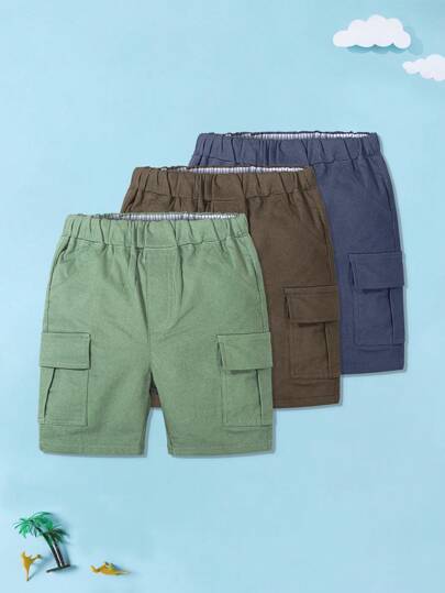 3pcs Boys' Solid Color Sports Shorts, Kids Casual Home & TravelBermuda Shorts, Spring/Summer