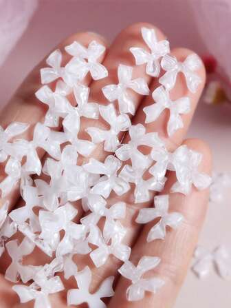 30PCS Jelly Ribbon Bow White Base Ice Transparante Nagelaccessoires Verpakt Met 3D Hars Decoratie Press-On Nagelaccessoires