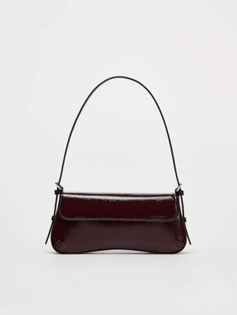 Ny vintage armhålsväska med klaff, trendig glansig minimalistisk baguettehandväska/axelväska