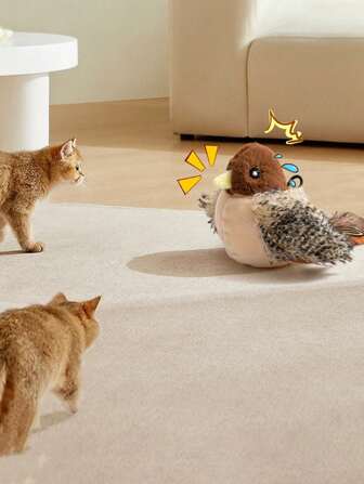 运动激活猫玩具 - 带声音的毛绒仿真鸟、刺猬、水田鼠、猫、咀嚼玩具，供猫咪娱乐、自娱自乐