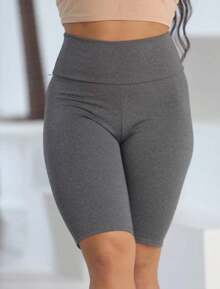 BLACK GRAY WOMEN'S LEGGING BERMUDA MID-THIGH CYCLING HIGH WAIST FITNESS GYM NON-TRANSPARENT SUPLEX S, M, L AND XL - 灰色 - 查看 1