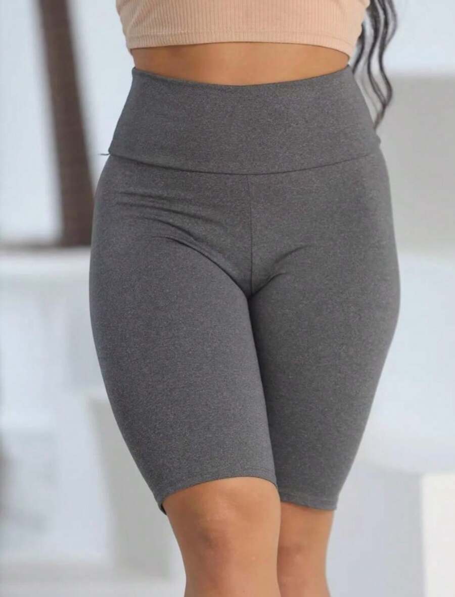 BLACK GRAY WOMEN'S LEGGING BERMUDA MID-THIGH CYCLING HIGH WAIST FITNESS GYM NON-TRANSPARENT SUPLEX S, M, L AND XL - 灰色 - 查看 1