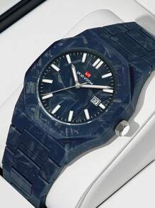 1pc Blue Men's Wrist Watch With Calendar, Luminous, Fashion Casual Sports Style, Suitable For Daily Decoration And Gift
