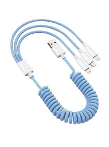 Cable de carga USB 3 en 1 de 100W (máx.) de carga rápida, cable de carga USB con resorte/recto, longitud ajustable, cable de carga trenzado de nailon, cable de carga de múltiples interfaces de carga rápida, cargador colorido Tipo-C/Micro, cable de datos de carga súper rápida de 100W, compatible con iPhone 16/15/14/13/12/11/Air/(la longitud máxima de estiramiento del cable de carga USB con resorte es de 1,5 m, el cable de carga USB recto es de 1,2 m) - Multicolor - Ver 14