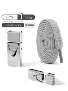 1 双弹性免提鞋带，带开关扣，灰色宽松鞋带，适合运动鞋、休闲鞋和运动装，适合女士男士运动鞋、男士训练鞋、跑步鞋 - 灰色 - 查看 6