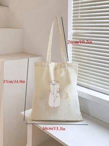 New Beige Stone Line Floral Print Tote Bag, Versatile Suitable For School, Campus, Library, Shopping, Travel, Outdoor, Casual, Large Capacity Convenient Style