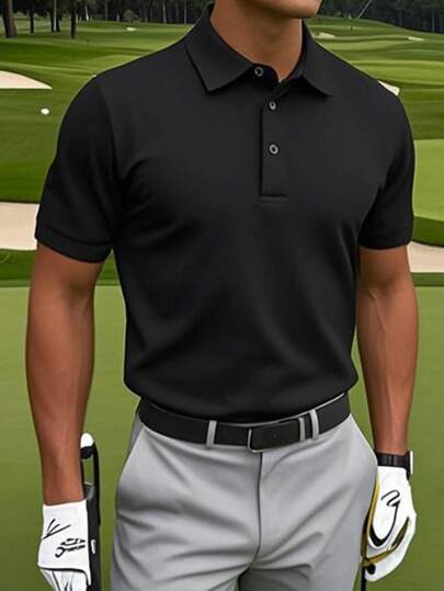 Men's Plain Polo Shirt, Short Sleeve, Casual And Fashionable For Everyday Wear