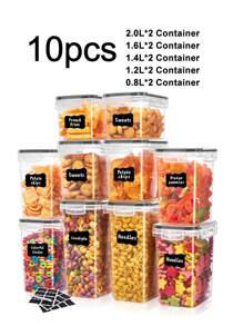 6/7/9/10/12/18pcs Airtight Food Storage Containers With Labels And Markings , Capacity For Grains, Pasta, Flour, Sugar - Dishwasher  - Perfect For Back-To-School, College, And Kitchen Organizations,Storage And Organization,Local Warehouse,Organization And Storage,Christmas Stuff - Đen và trắng - Xem 14