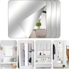 4 szt. 20x20 cm samoprzylepne lustro akrylowe, elastyczna folia lustrzana, odpowiednia na ścianę, do szkoły, domu, salonu, łazienki, sypialni (z podkładem samoprzylepnym)