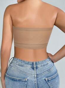 1pc Women's Solid Color Spaghetti Strap Bra, Wireless Seamless Camisole Bra, Soft Strapless Casual Comfort Underwear For Women