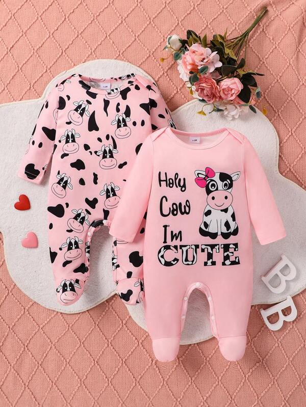2 peças Conjunto de Macaquinho Estampado de Vaca para Bebê Menina