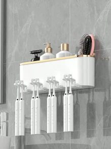 1 Set Toothbrush Holder With 2 Or 3 Or 4 Cups And Toothpaste Squeezer, Creative Bathroom Wall-Mounted Organizer For Brushing Teeth And Storage.The Color Of The Cup (Gray, Blue, Purple, Pink, Yellow) Is Random And May Not Match The Color In The Rendering, Which Is A Normal Phenomenon,Mother's Day,Gift For My Mother,Bathroom Decor,Bathroom Organizer,Room Decorations,Restroom Decor - Multicolor - View 8