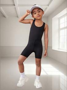 1 bộ đồ liền thân thiết kế chéo lưng thấm hút mồ hôi nhanh khô cho bé gái, bộ đồ liền thân tập thể dục yoga thể thao - màu đen - Xem 7