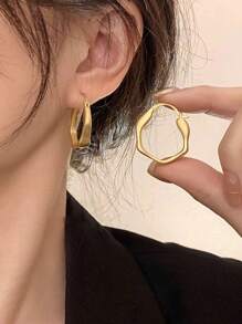 1 Đôi Hoa tai và khuyên tai xoắn kim loại phong cách lạnh màu vàng, thích hợp làm quà tặng cho người yêu và đeo hàng ngày cho các quý cô - Vàng - Xem 2
