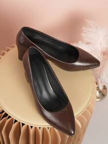 女士休闲百搭高跟便鞋，适合婚礼 - 酒紅 - 查看 5