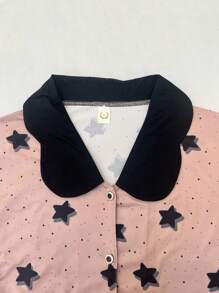 Set de 2 piezas de pijama de mujer para primavera y otoño con manga larga y pantalón largo, cardigan con escote en V, estampado floral teñido anudado, en colores contrastantes, cómodo y de moda