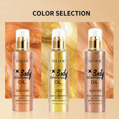 100 ml Huile scintillante pour le corps, huile corporelle scintillante longue durée, accessoire de maquillage pour donner de l'éclat au corps, au visage et aux cheveux, imperméable et non grasse, crée une ambiance de fête, huile corporelle pour le visage et le corps