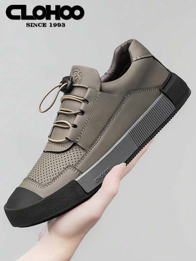  Clohoo 男士舒适休闲运动鞋 - 透气、防滑橡胶鞋底、超细纤维皮革、弹性鞋带、适合所有季节、经典风格，适合商务和街头服饰