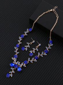 1 Set Flower Design Earrings & Necklace, Elegant Vintage Rhinestone Jewelry Set For Women, Professional Jewelry For Wedding, Party