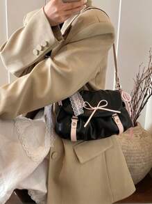 1 pieza Bolso de mujer con bloques de color y pliegues tipo nube, bolso de hombro/cruzado de estilo Y2K con lazo elegante, apropiado para festivales, citas, regalos