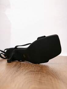 女士方头高跟凉鞋，优雅细带高跟鞋，夏季 - 黑色 - 查看 6