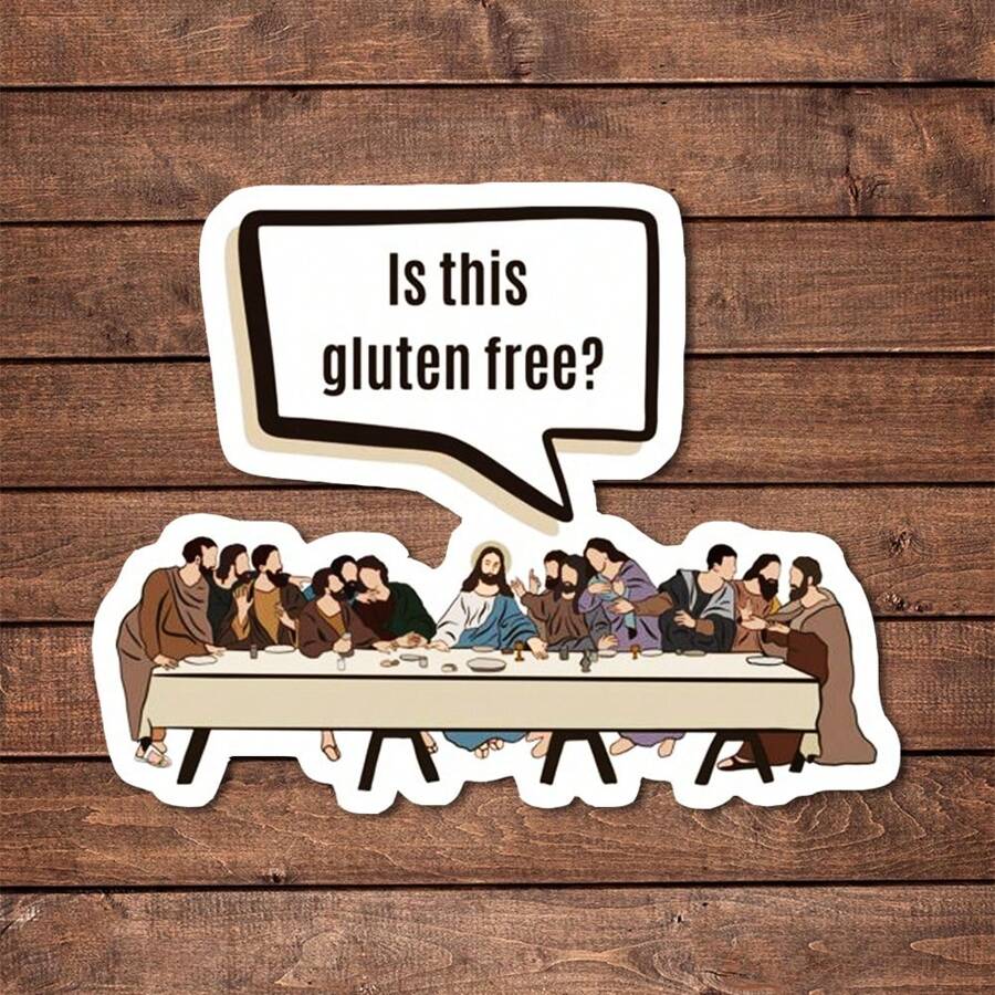 1/2/5 件这款不含麸质吗？耶稣最后的晚餐乙烯基贴纸 | 适用于笔记本电脑、汽车和水瓶的搞笑讽刺模切贴纸 | 情感支持和心理健康意识贴花 | 送给老师和爱书人的好礼物 - 彩色 - 查看 1
