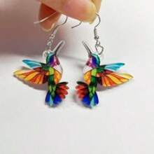 1 Pair Fashionable Bohemian Style Colorful Acrylic Hummingbird Earrings For Women, With Stainless Steel Ear Studs, Suitable For Casual Wear, Creative And Unique Party Gift, Ramadan/Mother's Day Present