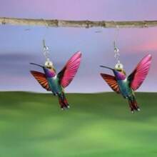 1 Pair Fashionable Bohemian Style Colorful Acrylic Hummingbird Earrings For Women, With Stainless Steel Ear Studs, Suitable For Casual Wear, Creative And Unique Party Gift, Ramadan/Mother's Day Present