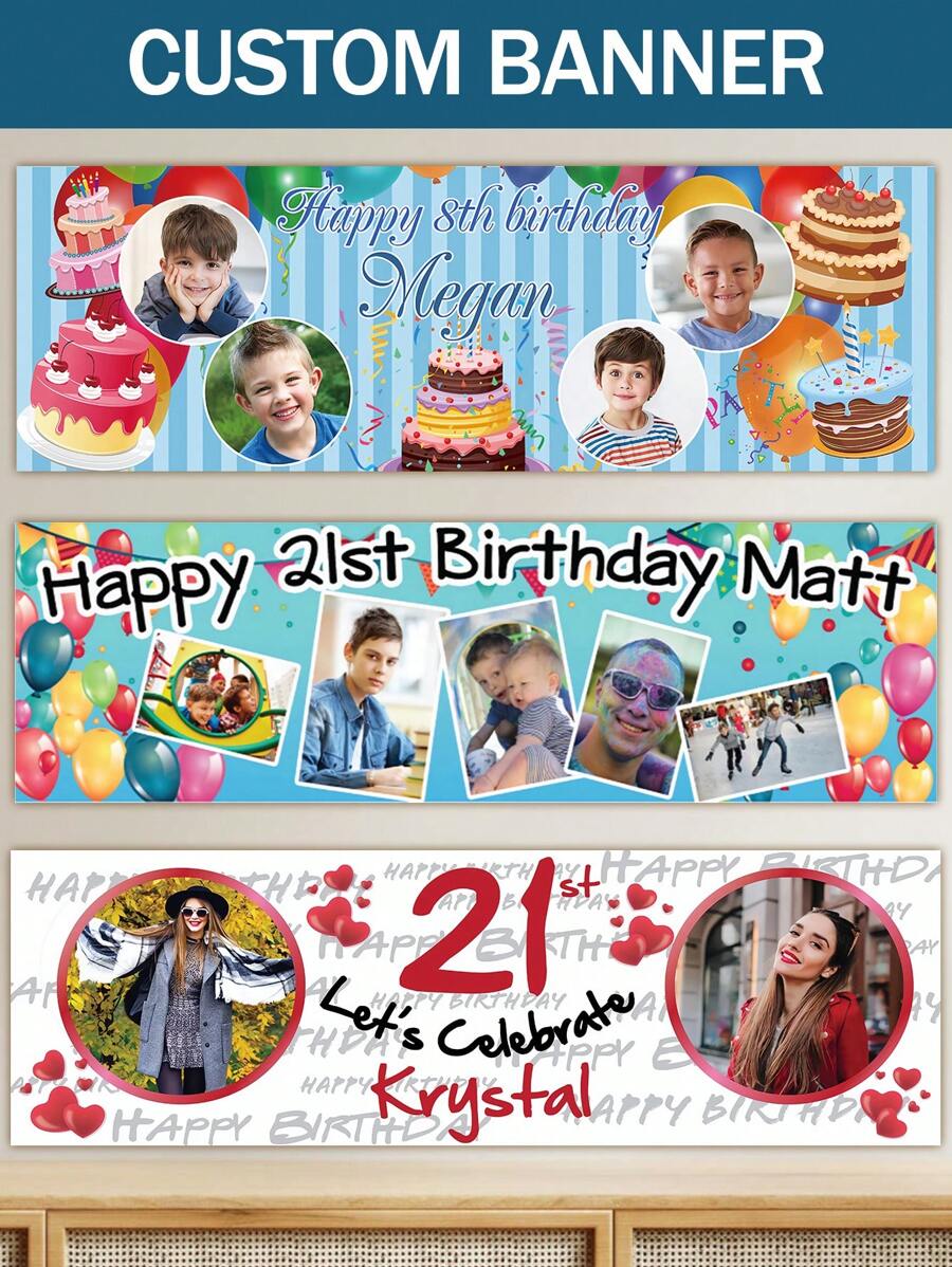 Custom Happy Birthday Banner Customized Birthday Banner With Photo Name Personalized Banner For Birthday Party Decor Indoor Or Outdoor Birthday Party Supplies For Boys Girls Boy Girl