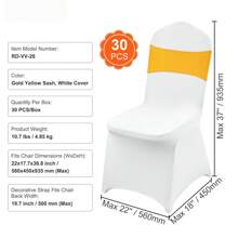 30 Set Gold & White Stretch Spandex Folding Chair Covers, Universal Fitted Chair Cover, Removable Washable Protective Slipcovers, For Wedding, Holiday, Banquet, Party, Celebration, Dining - 30 Set, Gold & White - 查看 7